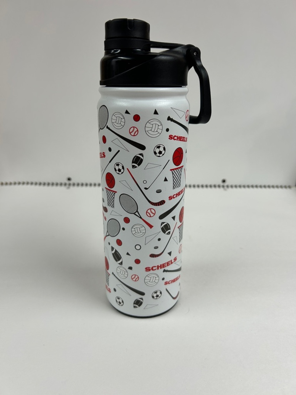Scheels White & Black Sports Pattern Stainless Water Bottle
